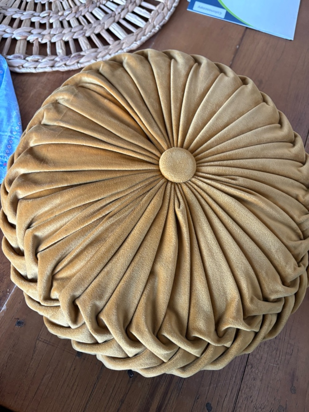 Gold Velvet Round Tufted Throw Pillow - Unbranded - Picture 2 of 3